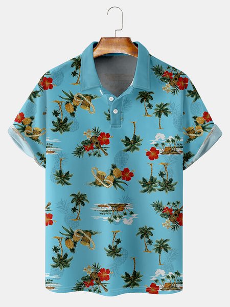Holiday Style Hawaiian Series Botanical Flower Leaf Geometric Element Pattern Lapel Short-Sleeved Polo Print Top, Light blue, Men's t-shirts
Holiday Style Hawaiian Series Botanical Flower Leaf Geometric Element Pattern Lapel Short-Sleeved Polo Print Top, Light blue, Men's t-shirts