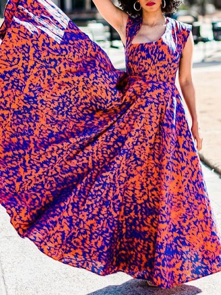 Printed Vacation Short Sleeve Dress, As picture, Maxi Dresses