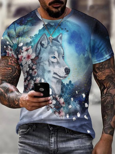 Men‘s Wolf Floral Art Short Sleeve Street Crew Neck Short Sleeve T-Shirt, Blue, T-shirts
Men‘s Wolf Floral Art Short Sleeve Street Crew Neck Short Sleeve T-Shirt, Blue, T-shirts