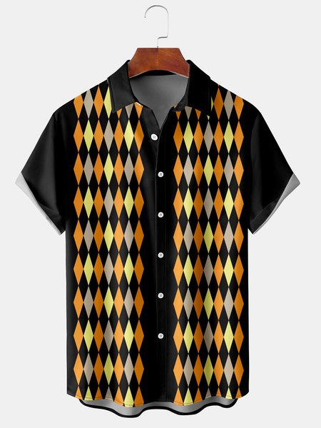 Mens Retro Geo Print Lapel Loose Short Sleeve Bowling Shirts, Black, Men's Floral shirt
Mens Retro Geo Print Lapel Loose Short Sleeve Bowling Shirts, Black, Men's Floral shirt
