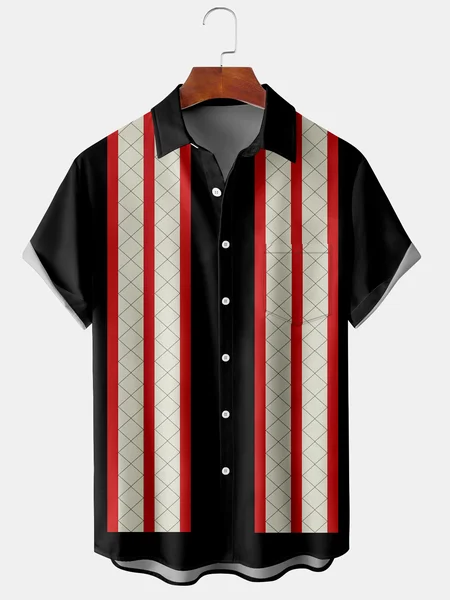 Mens Retro Geo Print Lapel Loose Chest Pocket Short Sleeve Bowling Shirts, Black, Men's Floral shirt
Mens Retro Geo Print Lapel Loose Chest Pocket Short Sleeve Bowling Shirts, Black, Men's Floral shirt