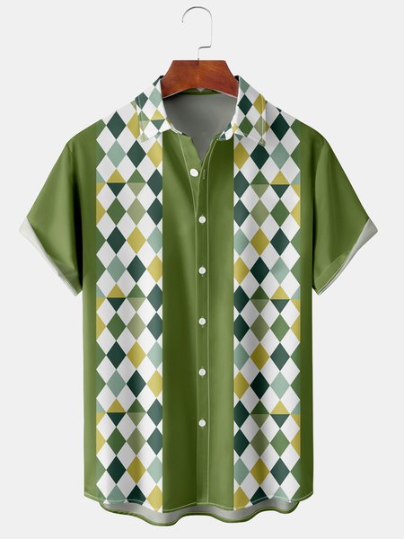 Mens Retro Geo Print Lapel Loose Chest Pocket Short Sleeve Bowling Shirts, Green, Men's Floral shirt
Mens Retro Geo Print Lapel Loose Chest Pocket Short Sleeve Bowling Shirts, Green, Men's Floral shirt
