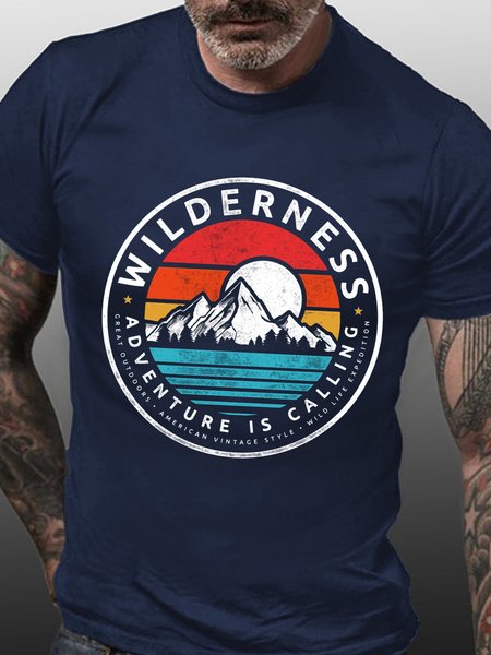 Adventure Is Calling Funny Crew Neck T-shirt, Purplish blue, T-shirts
