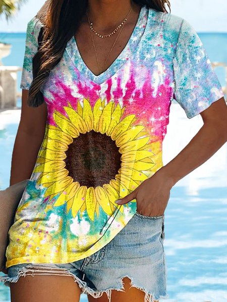 Loose Sunflower Printed Colorful Casual Short Sleeve T-Shirt, Multicolor, T-Shirts
Loose Sunflower Printed Colorful Casual Short Sleeve T-Shirt, Multicolor, T-Shirts