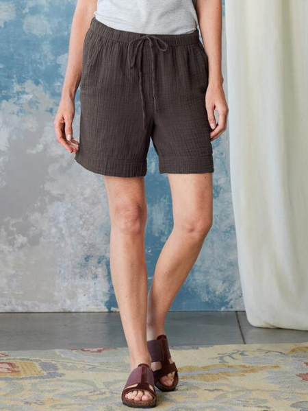 Cotton and linen wrinkled cloth Casual Plain Casual Pants, Coffee, Shorts