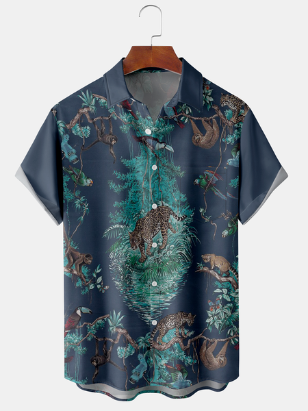 Men's Animal Floral Print Casual Fabric Fashion Pocket Hawaiian Lapel Short Sleeve Shirt, Blue, Men's Floral shirt
Men's Animal Floral Print Casual Fabric Fashion Pocket Hawaiian Lapel Short Sleeve Shirt, Blue, Men's Floral shirt