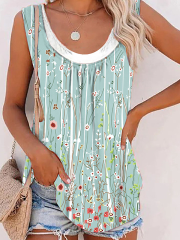 Floral Design U Neck Casual Fake Two Piece Sleeveless Top, Green, Tanks & Camis
Floral Design U Neck Casual Fake Two Piece Sleeveless Top, Green, Tanks & Camis