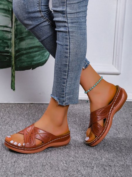 JFN Vintage Lightweight Wedge Sandals, Brown, Sandals & Slippers