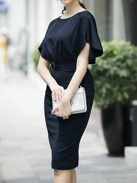 Summer Lightweight Short sleeve Elegant Crew Neck Plain Dresses, Black, Midi Dresses
Summer Lightweight Short sleeve Elegant Crew Neck Plain Dresses, Black, Midi Dresses