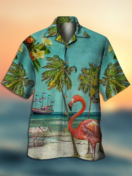 Men's Flamingo Print Casual Fabric Hawaiian Collar Short Sleeve Shirt, Green, Men's Floral shirt
Men's Flamingo Print Casual Fabric Hawaiian Collar Short Sleeve Shirt, Green, Men's Floral shirt