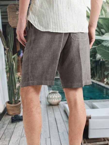 Men's Cotton Linen Elastic Waist Casual Shorts, Gray, Men's shorts