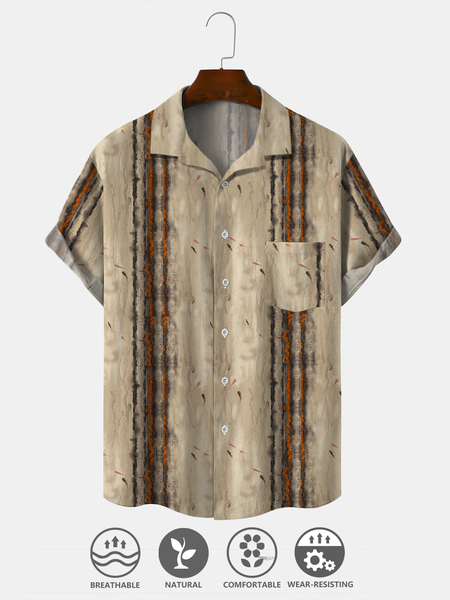 Cotton Linen Style American Casual Basic Versatile Linen Shirt, As picture, Men's Floral shirt