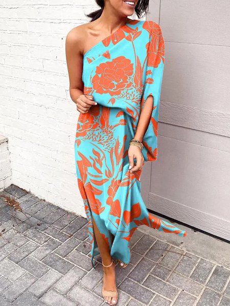 Off The Shoulder Floral Vacation Regular Fit Midi Dress, Multicolor, Dresses