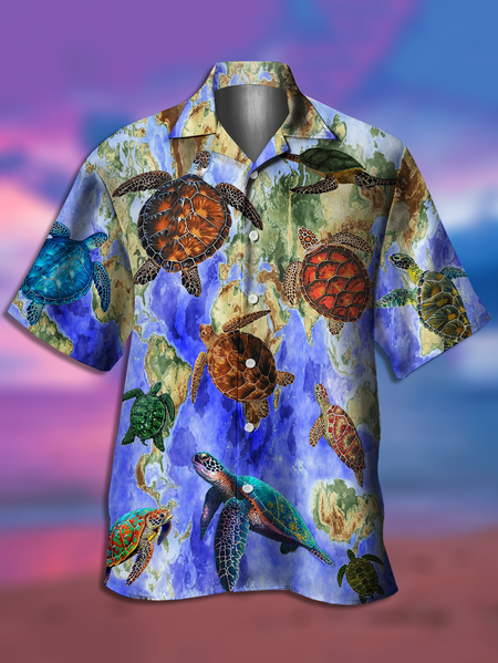 ResortStyle Hawaii Series Marine Elements Turtle World Map Element Pattern Lapel Short-Sleeved Shirt Print Top, Blue, Men's Floral shirt
ResortStyle Hawaii Series Marine Elements Turtle World Map Element Pattern Lapel Short-Sleeved Shirt Print Top, Blue, Men's Floral shirt