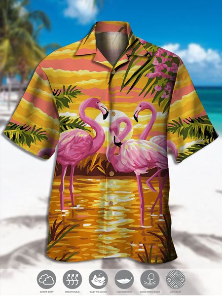 Men's Flamingo Print Casual Moisture Absorbent Breathable Fabric Hawaiian Short Sleeve Shirt, Yellow, Men's Floral shirt
Men's Flamingo Print Casual Moisture Absorbent Breathable Fabric Hawaiian Short Sleeve Shirt, Yellow, Men's Floral shirt