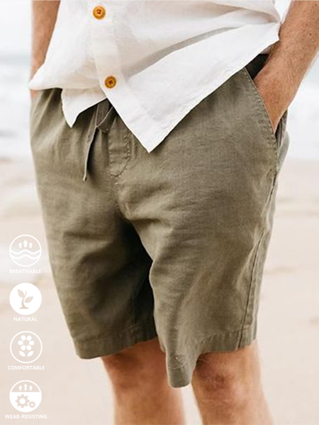 Cotton Linen Style American Casual Basic Versatile Linen Shorts, As picture, Men's shorts