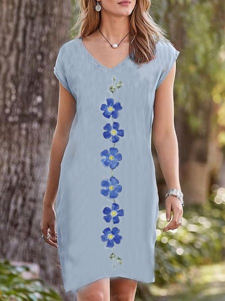 Regular Fit Floral Vacation Dresses, Blue, Mini Dresses