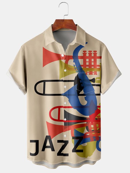 Casual Music Collection Geometric Stripes Guitar Pattern Lapel Short Sleeve Shirt Print Top, Khaki, Men's Floral shirt
Casual Music Collection Geometric Stripes Guitar Pattern Lapel Short Sleeve Shirt Print Top, Khaki, Men's Floral shirt