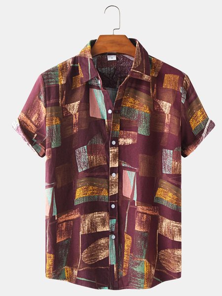 Cotton Linen Geometric Print Casual Short Sleeve Shirt, As picture, Men's Floral shirt
Cotton Linen Geometric Print Casual Short Sleeve Shirt, As picture, Men's Floral shirt