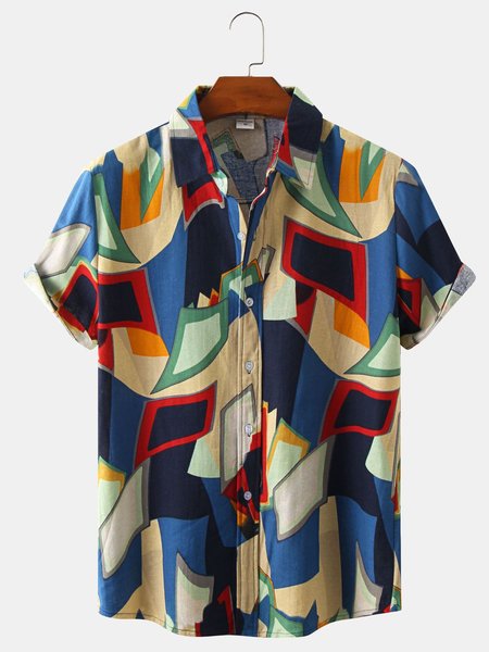 Cotton Linen Geometric Print Casual Short Sleeve Shirt, Multicolor, Men's Floral shirt
Cotton Linen Geometric Print Casual Short Sleeve Shirt, Multicolor, Men's Floral shirt