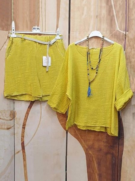 Basic cotton linen texture fabric T-shirt pants two-piece set plus size, Yellow, Suit Set
Basic cotton linen texture fabric T-shirt pants two-piece set plus size, Yellow, Suit Set