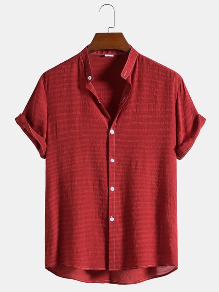 Cotton Linen Striped Casual Short Sleeve Shirt, Red, Men's Floral shirt