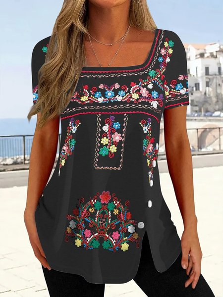 Mexican pattern holiday loose folk flower printing irregular hem nail button top T-shirt tunic Plus Size, Black, Shirts & Blouses
Mexican pattern holiday loose folk flower printing irregular hem nail button top T-shirt tunic Plus Size, Black, Shirts & Blouses