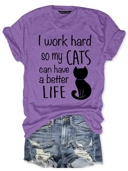 Womens Funny Saying with Cute Print Short Sleeve T-Shirt, Purple, T-shirts