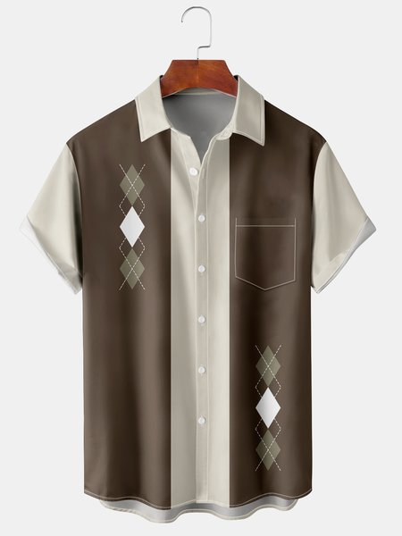 Casual Art Collection Geometric Stripes Color Block Pattern Lapel Short Sleeve Shirt Print Top, Brown, Men's Floral shirt
Casual Art Collection Geometric Stripes Color Block Pattern Lapel Short Sleeve Shirt Print Top, Brown, Men's Floral shirt