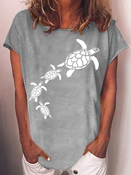Womens Sea turtles Beach Casual Crew Neck T-Shirt, Gray, T-shirts