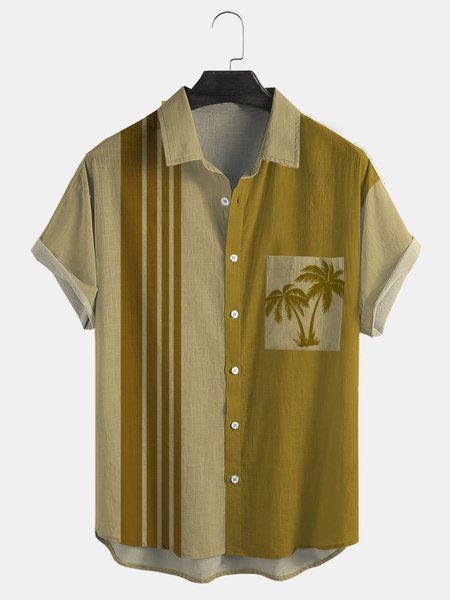 Cotton And Linen Holiday Leisure Short-sleeved Shirt, As picture, Men's Floral shirt