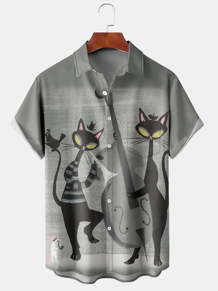 Mens Retro Cats Print Lapel Chest Pocket Short Sleeve Aloha Shirts, Gray, Men's Floral shirt
Mens Retro Cats Print Lapel Chest Pocket Short Sleeve Aloha Shirts, Gray, Men's Floral shirt