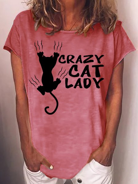 Womens Crazy Lady Casual Cotton Blends T-Shirt, Red, T-shirts