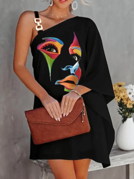 Summer Lightweight A-line Vacation People Loosen Dresses, Black, Mini Dresses