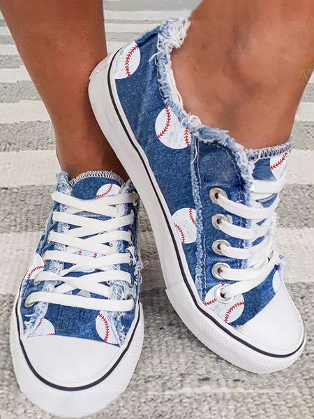 JFN Women's Tennis Pattern Distressed Denim Blue Canvas Flats, Sneakers
JFN Women's Tennis Pattern Distressed Denim Blue Canvas Flats, Sneakers