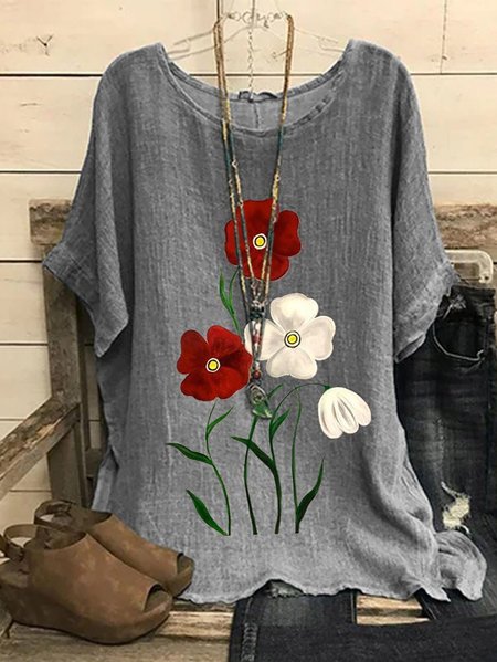 Elegant Floral Printed Half Sleeve Round Neck Vacation Loose T-Shirt, Gray, Shirts & Blouses
Elegant Floral Printed Half Sleeve Round Neck Vacation Loose T-Shirt, Gray, Shirts & Blouses