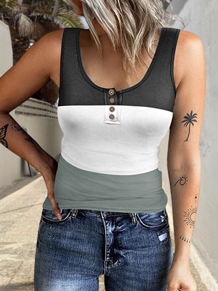 Crew Neck Loosen Tanks & Camis, Multicolor, Tanks & Camis