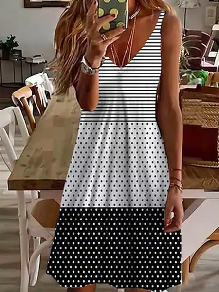 V Neck Regular Fit Casual Dresses, Multicolor, Mini Dresses