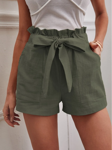 Daily Plain Casual Casual Pants, Green, Shorts