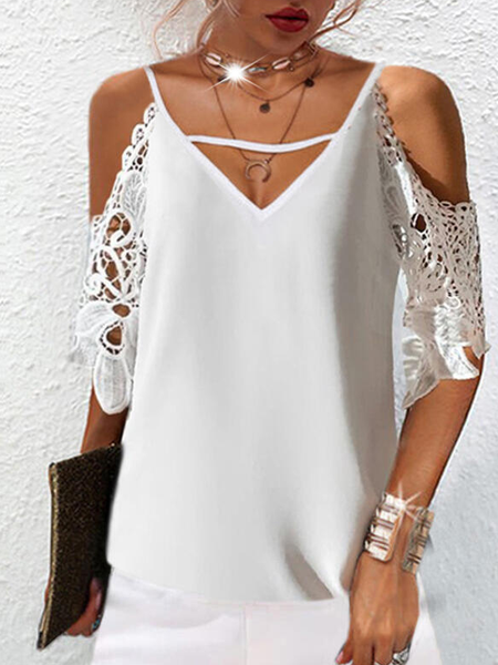 Solid Lace Cold Shoulder 1/2 Sleeves Cold Shoulder Sleeve Casual Blouses, White, Shirts & Blouses
Solid Lace Cold Shoulder 1/2 Sleeves Cold Shoulder Sleeve Casual Blouses, White, Shirts & Blouses