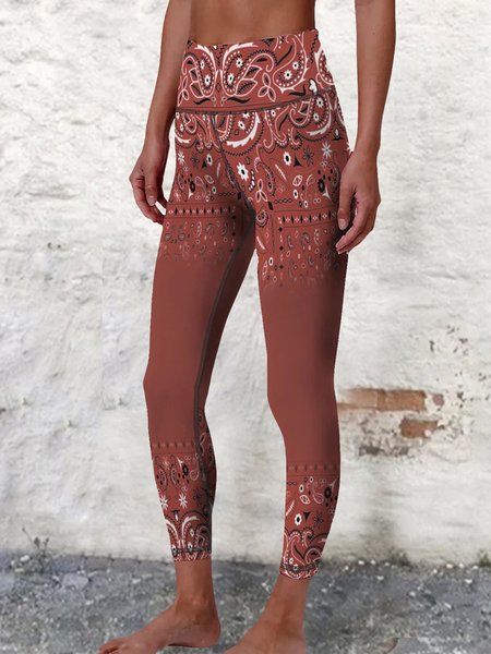 Casual Paisley Leggings, Brick red, Leggings