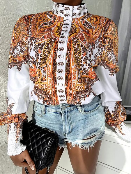 Statement Long Sleeve Regular Fit Blouse, Multicolor, Blouses and Shirts