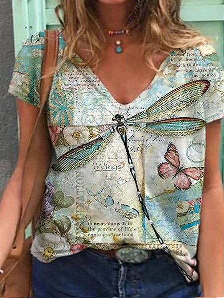 Simple Raglan Sleeve Regular Fit V Neck Tops, Green, T-Shirts