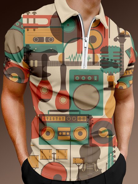 Casual Music Collection Geometric Instrument Guitar Pattern Lapel Short Sleeve Polo Print Top, Khaki, Men's t-shirts
Casual Music Collection Geometric Instrument Guitar Pattern Lapel Short Sleeve Polo Print Top, Khaki, Men's t-shirts