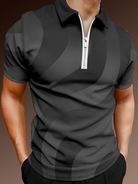 Casual Art Series 3D Gradient Geometric Stripe Element Pattern Lapel Short Sleeve Polo Print Top, Dark gray, Men's t-shirts
Casual Art Series 3D Gradient Geometric Stripe Element Pattern Lapel Short Sleeve Polo Print Top, Dark gray, Men's t-shirts