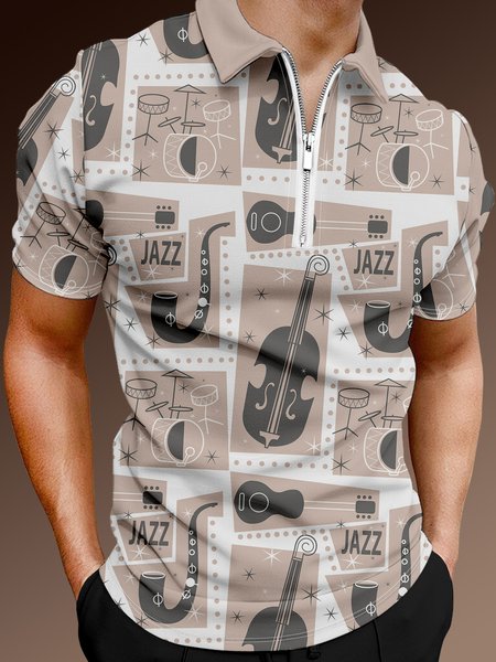 Casual Music Collection Geometric Striped Musical Instrument Pattern Lapel Short Sleeve Polo Print Top, Gray-brown, Men's t-shirts
Casual Music Collection Geometric Striped Musical Instrument Pattern Lapel Short Sleeve Polo Print Top, Gray-brown, Men's t-shirts