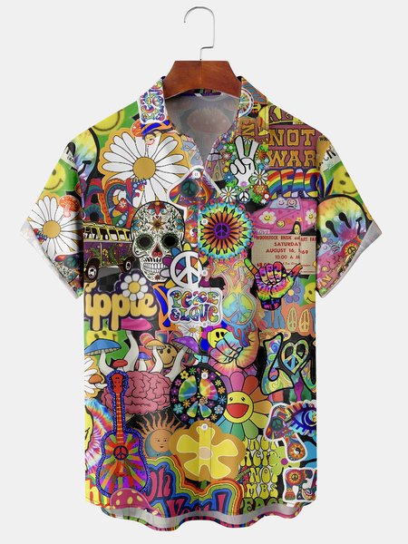 Men Hippies Skull Peace Love Print Front Buttons Soft Breathable Casual Hawaiian Shirt, Yellow, Men's Floral shirt
Men Hippies Skull Peace Love Print Front Buttons Soft Breathable Casual Hawaiian Shirt, Yellow, Men's Floral shirt
