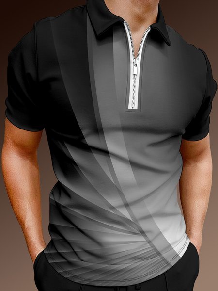 Casual Art Series 3D Gradient Geometric Stripe Element Pattern Lapel Short Sleeve Polo Print Top, Black, Men's t-shirts
Casual Art Series 3D Gradient Geometric Stripe Element Pattern Lapel Short Sleeve Polo Print Top, Black, Men's t-shirts
