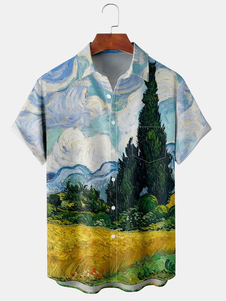 Mens Retro Vincent Van Gogh Painting Print Lapel Chest Pocket Short Sleeve Shirts, Green, Men's Floral shirt
Mens Retro Vincent Van Gogh Painting Print Lapel Chest Pocket Short Sleeve Shirts, Green, Men's Floral shirt