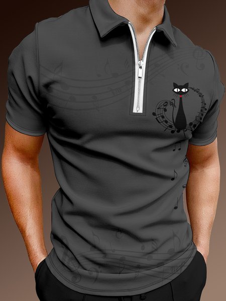 Casual Music Collection Geometric Striped Notes and Cats Pattern Lapel Short Sleeve Polo Print Top, Deep gray, Men's t-shirts
Casual Music Collection Geometric Striped Notes and Cats Pattern Lapel Short Sleeve Polo Print Top, Deep gray, Men's t-shirts